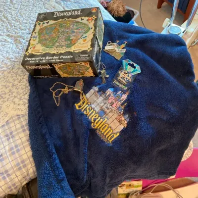 Disney Throw Blanket With Puzzle, Necklace, Keychain, And 60 Year Pin