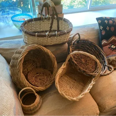 Large Baskets with Woven Tray and Small Blue Basket