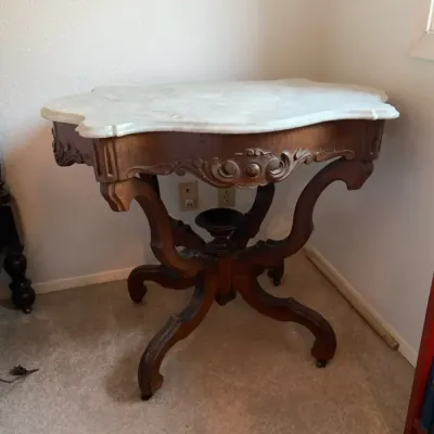 Antique Victorian Marble Top Turtle Table
