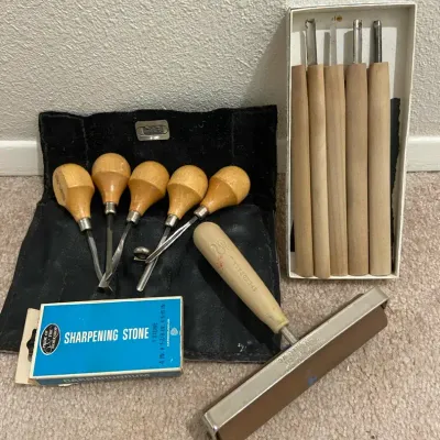 Millers Falls Chisel Wood Carving Set With Roller & Sharpening Block