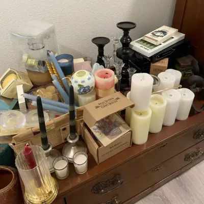 Huge Candle Lot Mixed With Pillars, Votives, Candle Holders & Flameless Candles