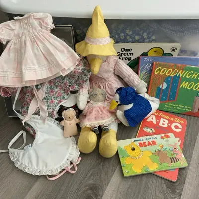 Vintage Children’s Books, Doll Clothes & Stuffies 