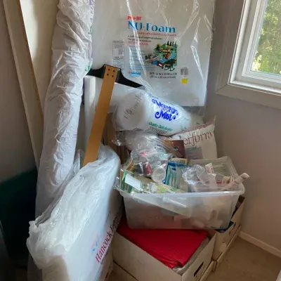 Huge Sewing Lot Of Fabrics, Cushions For Covers, Thread, Patterns & More 