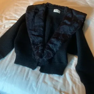 Vintage Ethel of Beverly Hills Black Knit Fur Cardigan