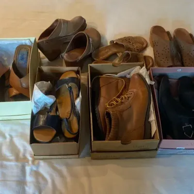 7 Pairs of Brown Women’s Shoes including Vintage Pair of Wood Wedges