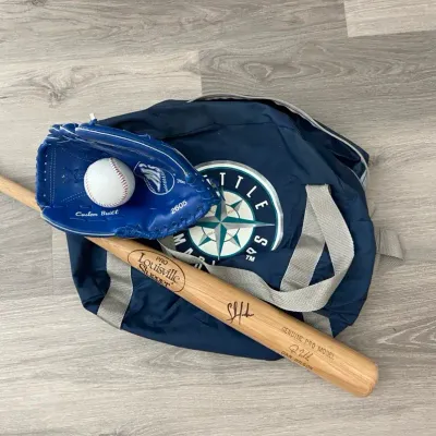 Genuine Pro Model Seattle Mariners Bat Signed By Dan Wilson & Others, Bag, Mitt & Ball