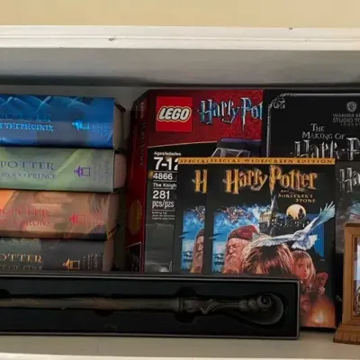 Harry Potter Lot With Books 3-7, DVD’s, Lego Set, Magazine & Wand