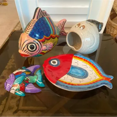 Ceramic Fish Decor including Plate Hand Painted In Italy