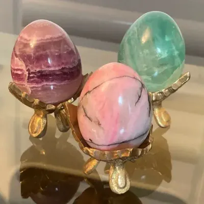 Stone Eggs with Brass Display Holders