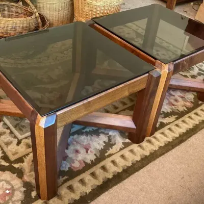 Glass Top Two-Tone Wood Side Tables