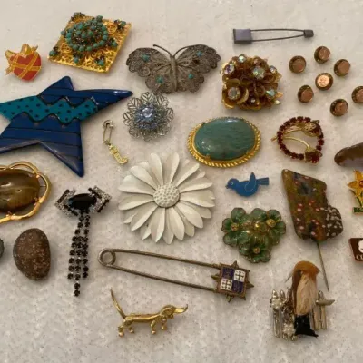 Collection of Vintage Pins including Enamel, Costume and Stone Pins