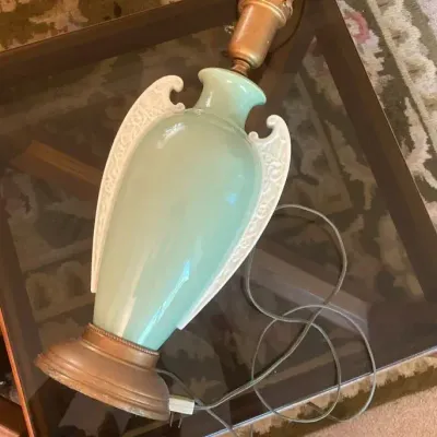 Neoclassical Style Green and White Ceramic Lamp For Repair