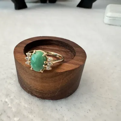 14K Gold Jade & Diamond Ring