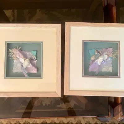 Framed Shell and Paper Sculptural Art
