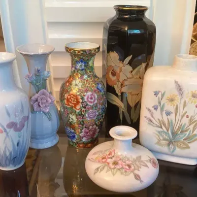 Collection of Floral Vases including Hand Painted Chinese Vase and Rörstrand Vessel