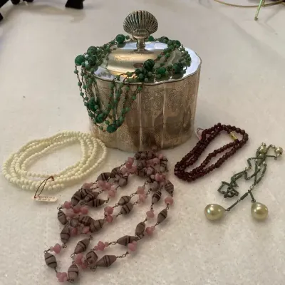 Long Beaded Necklaces with Metal Jewelry Box