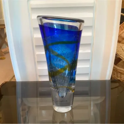 Kosta Boda Blue and Clear Glass Vase