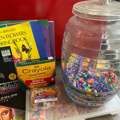 Large Jar Of Colorful Beads For Crafting With Colored Pencils, Crayons & Coloring Books