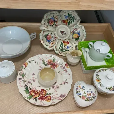 Vintage Floral Sectional Platter, Bowl & Plate With Tea Set & More 