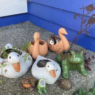 Swan and Frog Planters and Figurines