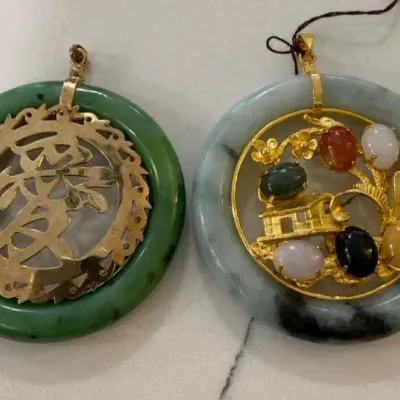 2 Jade And Gemstone Pendants 