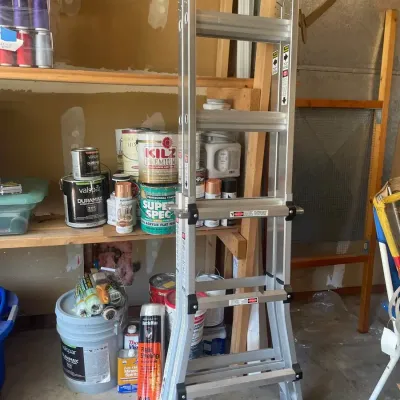 Ladder With Paints, Thinners, Sheeting
