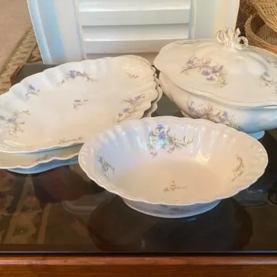Limoges A. Lanternier France China Set with Tureen, Bowl and Two Platters