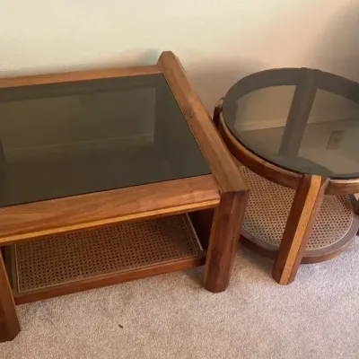 Glass Top Two-Tone Square and Circle Wood Tables