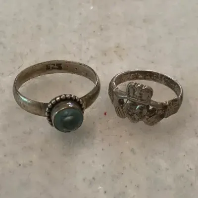 Silver Claddagh Ring with Silver and Blue Stone Ring