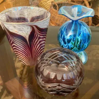 Artistic Glass Oil Lamp with Vase and Bowl