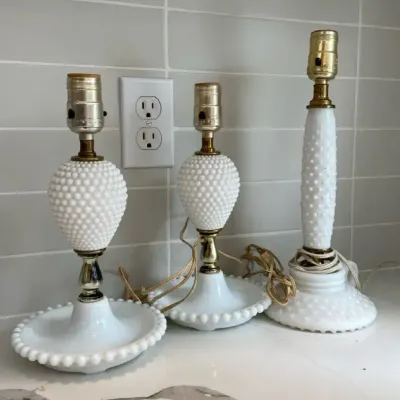 Three Vintage Hobnail Lamps For Repair 
