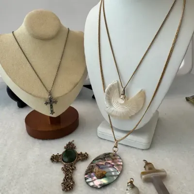 Shell Necklaces With Stone Cross, Mother Of Pearl Cross & More