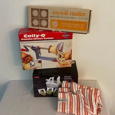 Spiralizer, Ravioli Maker, Cozily-Q & Williams Sonoma Apron