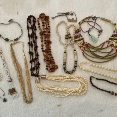 Collection of Beaded Necklaces including Metal, Wood, Stone and Seed Beads