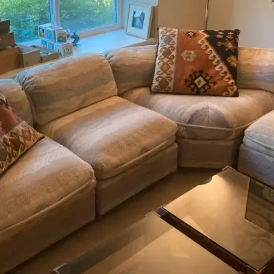 Vintage Drexel Contemporary Classics Woven Detail Sectional Couch with Decorative Pillows