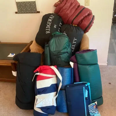Large Camping Lot of Sleeping Pads and Bag, Picnic Backpack Set and More
