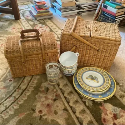 Picnic Baskets with Plastic Dish and Cup Sets