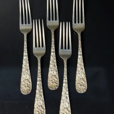 Sterling Silver Stieff "Rose" Forks, Monogrammed (5)