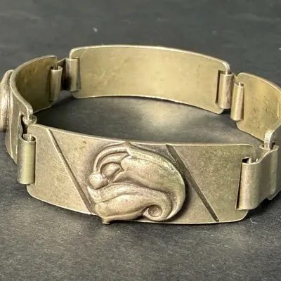 Vintage Georg Jensen Signed Sterling Silver Tulip Panel Link Bracelet- 7"