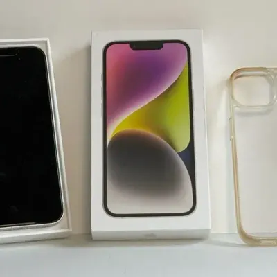 iPhone 14 Starlight Color, Unlocked, 128GB With Clear Case
