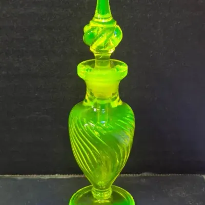 Vintage Uranium Glass Perfume Bottle - 6" Tall