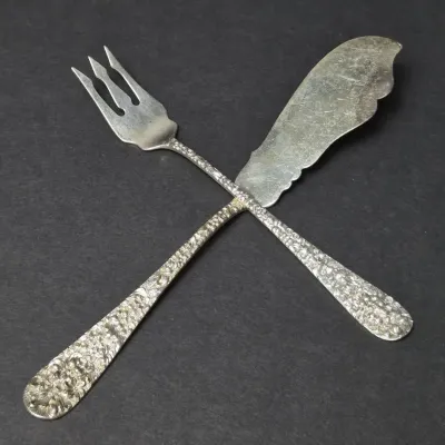 Sterling Silver Stieff "Rose" Butter Knife & Cocktail Fork, Monogrammed