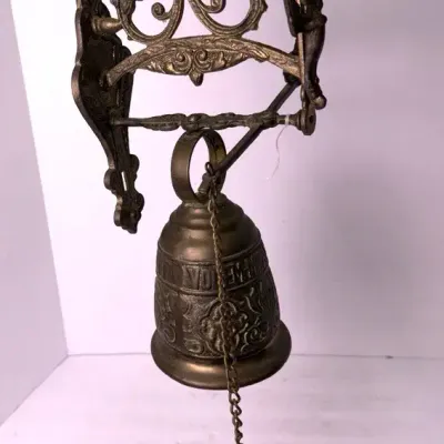 Gothic Revival Style Brass Bell with Pull Chain 