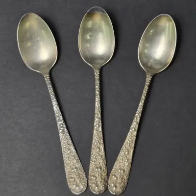 Sterling Silver Stieff "Rose" Teaspoons (3), Monogrammed -5 5/8"