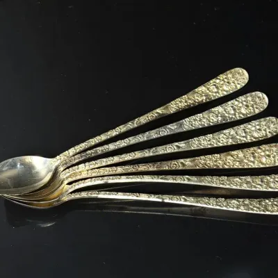 Sterling Silver Stieff "Rose" Iced Tea Spoons (5) - 1 Of 2