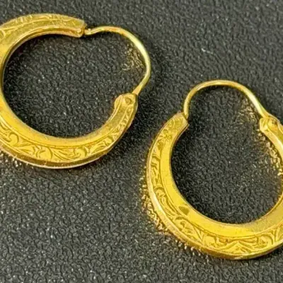 10K Gold Engraved Hollow Hoops