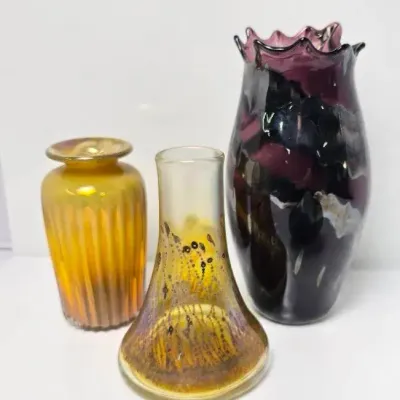 Signed Robert Coleman, Rick Sherbert, Engebretson Art Glass Vases 