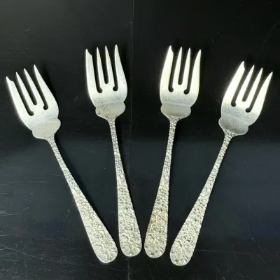 Sterling Silver Stieff "Rose" Salad Forks, Monogrammed (4)