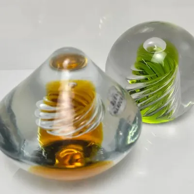 Vintage Blenko Air Twist Art Glass Paperweights (2)