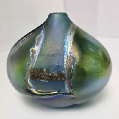 Signed Robert Coleman 4" Irridecent Art Glass Vase - 2003